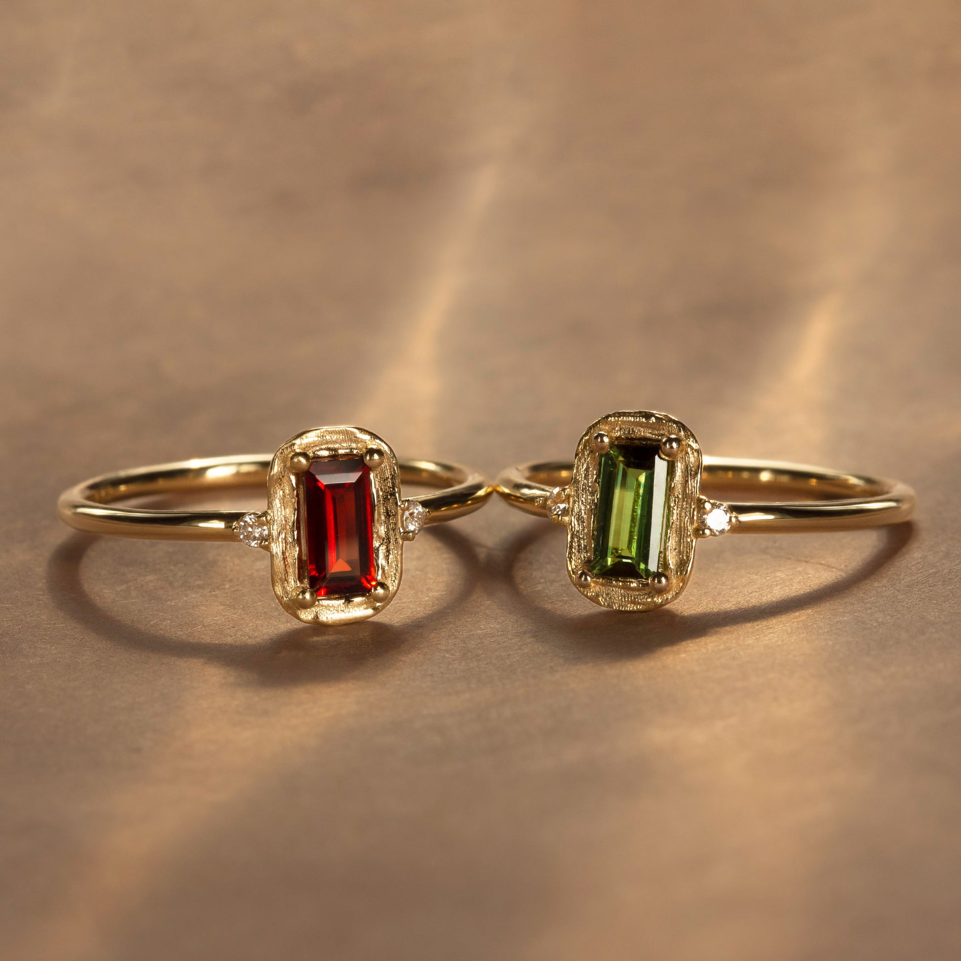 For the holidays, the Sap Green has been reimagined with a rich cranberry-red garnet, while still featuring the signature velvety brushstroke-textured halo and two round brilliant-cut white diamonds. Which would you choose: the classic Sap Green with a green tourmaline or the festive Cranberry Red?