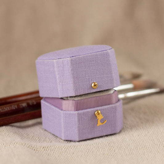 Le Conte Jewelry Amour Ring Box, bespoke, fine jewelry, lavender, vintage, french style, french inspired, proposal ring box, unique jewelry box