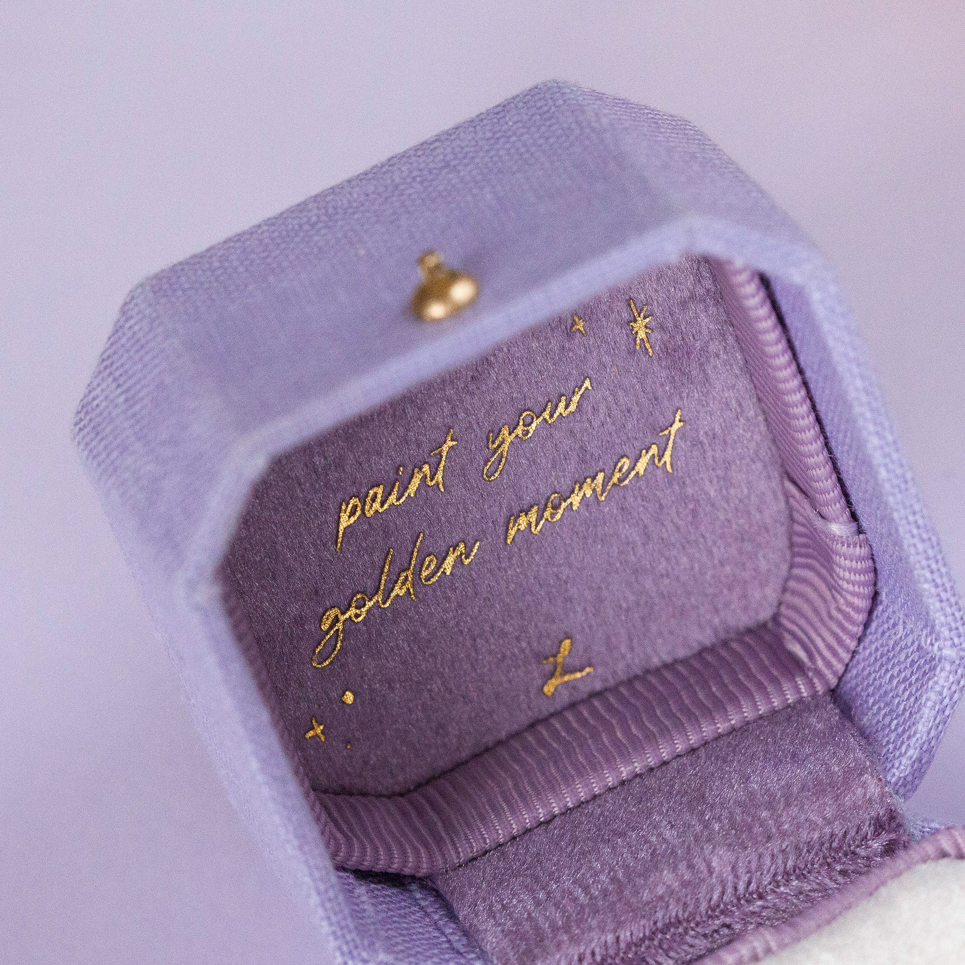 Le Conte Jewelry Amour Ring Box, bespoke, fine jewelry, lavender, vintage, french style, french inspired, proposal ring box, unique jewelry box, paint your golden moment, painter