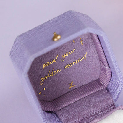 Le Conte Jewelry Amour Ring Box, bespoke, fine jewelry, lavender, vintage, french style, french inspired, proposal ring box, unique jewelry box, paint your golden moment, painter