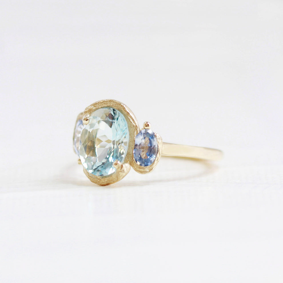 Maya Blue Aquamarine & Sapphire Ring | 14K Solid Gold – Le Conte